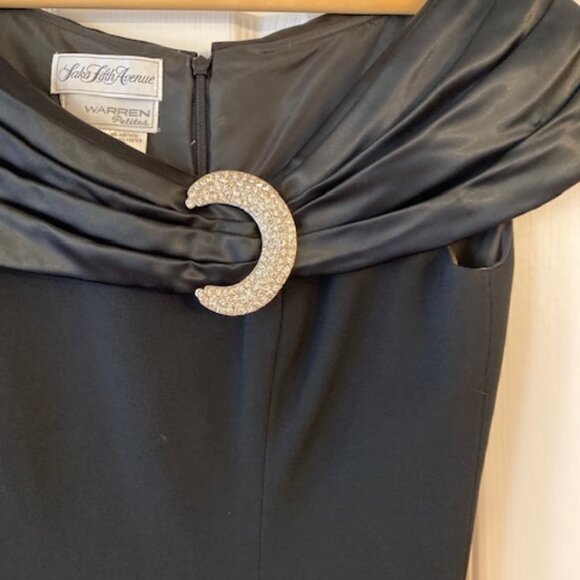 Saks Fifth Ave Vintage? Women’s  Warren Petites Black Crepe Satin Dress sz 6 - Picture 4 of 10
